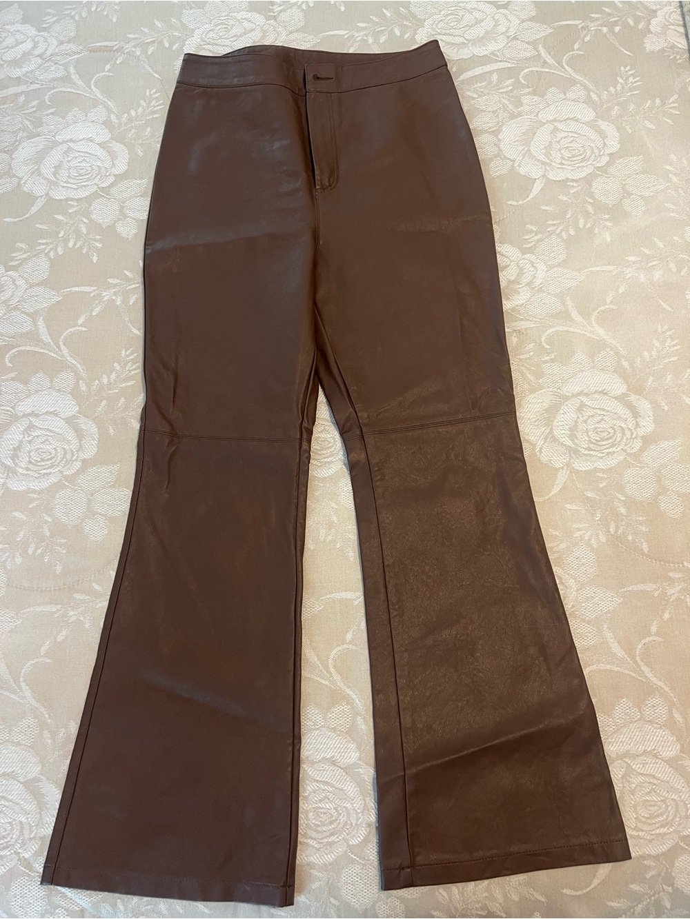 Free People Sasha Chestnut Brown Cropped Flare Faux Leather Pants